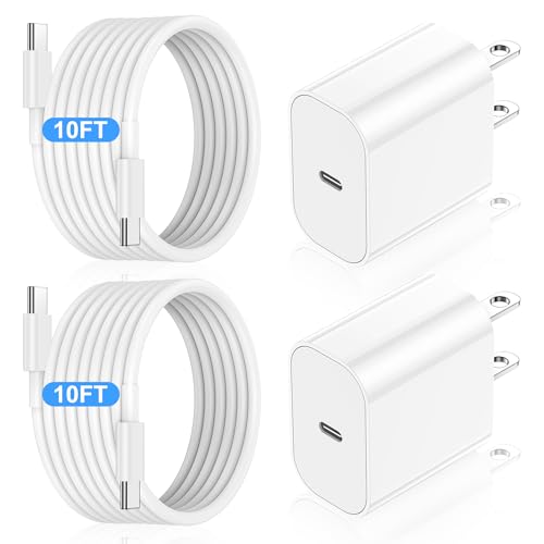 Image of iPhone 16 15 Fast Charger Block and 10ft USB C to C Cable Cord Long for Apple iPhone 16 Pro Max/16 Pro/15 Plus/15 Pro Max/iPad 12.9/11 inch/Air/Mini, Type C Wall Charging Power Adapter Plug Cube Brick