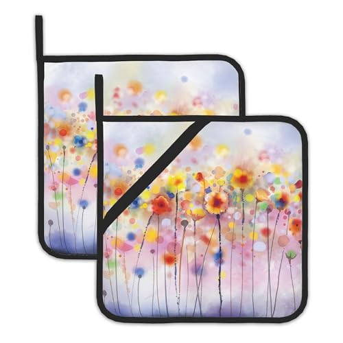 Bamowey BAM-GRD-123 Abstract Florl Pot Holders Set Of 2, Kitchen Heat Resistant Potholder cover