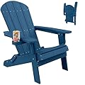YEFU Adirondack Chair, Oversized Plastic Adirondack Chair Folding Outdoor Chairs with Cup Holder, Lawn Chair with Weather Resistant for Outside Deck Lawn Garden, Weight Capacity Up to 400 Lbs –Navy