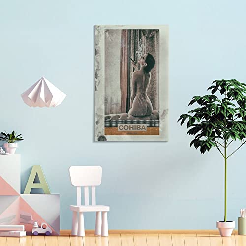 Cohiba Cuban Cigar Sexy Lady Retro Posters Canvas Painting Posters And Prints Wall Art Pictures For Living Room Bedroom Decor 24X36Inch(60X90Cm) Frame-Style-1 #TOP3