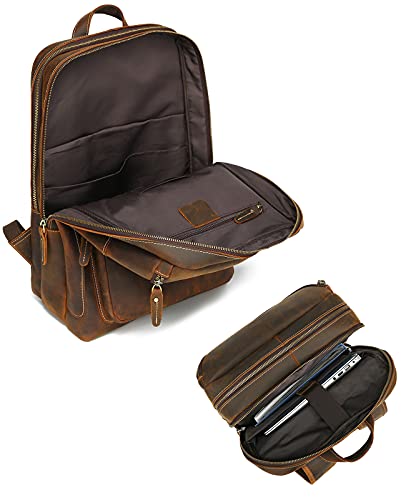 LANNSYNE Vintage Genuine Leather 16" Laptop Backpack For Men Hiking Travel Bag Camping Rucksack and Grain Leather Travel Passport Long Wallet for Men/Women RFID Blocking4