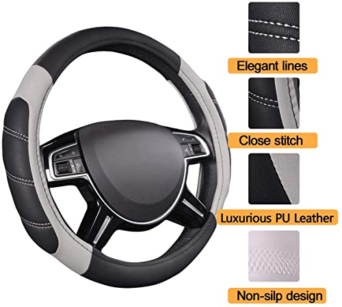 Image of Ritmo CAR Pass Steering Cover Steering Wheel Cover PVC Leather Beige Sport Style Universal Fit SUV Truck Sedan Car