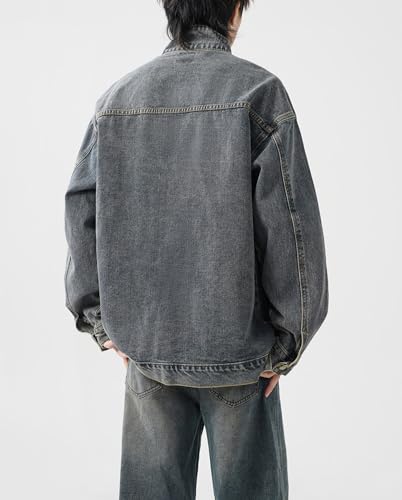 HBER Mens Teen Boys Long Sleeve Denim Jacket Zip Up Casual Loose Trucker Biker Jeans Jacket Coat Fall Denim Outwear2