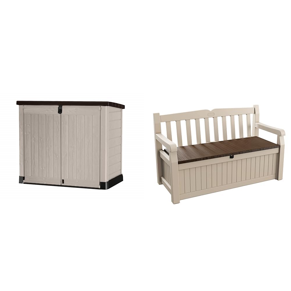 Abri poubelle KETER horizontal 1200 litres avec banc coffre Eden pour ranger et s'asseoir
