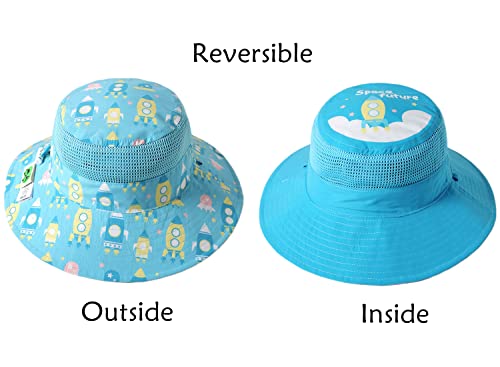 Connectyle Boys Adjustable Beach Hat Reversible Mesh Ventilated Bucket Play Hat Rocket/Light Blue L #TOP2