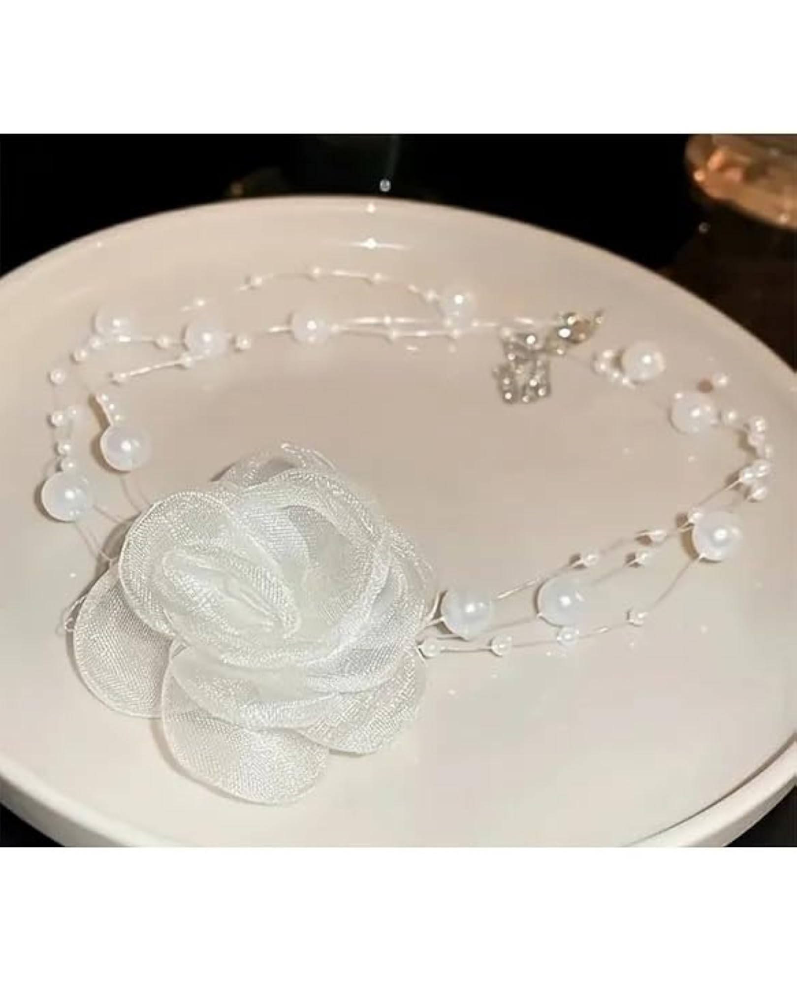 Floral Applique Pearl Embellished Choker Necklace for Bride