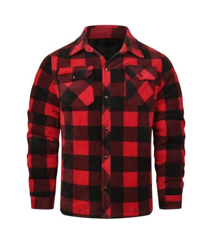 INVACHI Men's Flannel Jacket Plaid Sherpa Lined Flannel Shirt Snap Button Warm Winter Jackets Pockets2