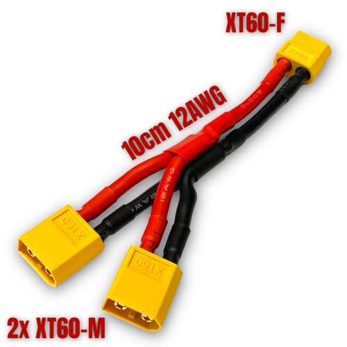 Original Premium XT60 Goldstecker Adapter Lipo Akku Parallel Y-Kabel Splitter Buchse auf 2 Stecker Male Female Adapterkabel 10cm 12AWG Kabel 60A für Modellbau
