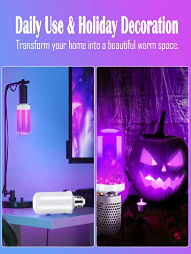 Leinetfor Purple Flame Light Bulbs With Upside Down Effect,2 Pack Led Halloween Christmas Light Bulbs ,4 Modes Purple Outdoor Light Bulbs,E26 Base Christmas Decorations Light Bulbs, (2 Pack) #TOP1