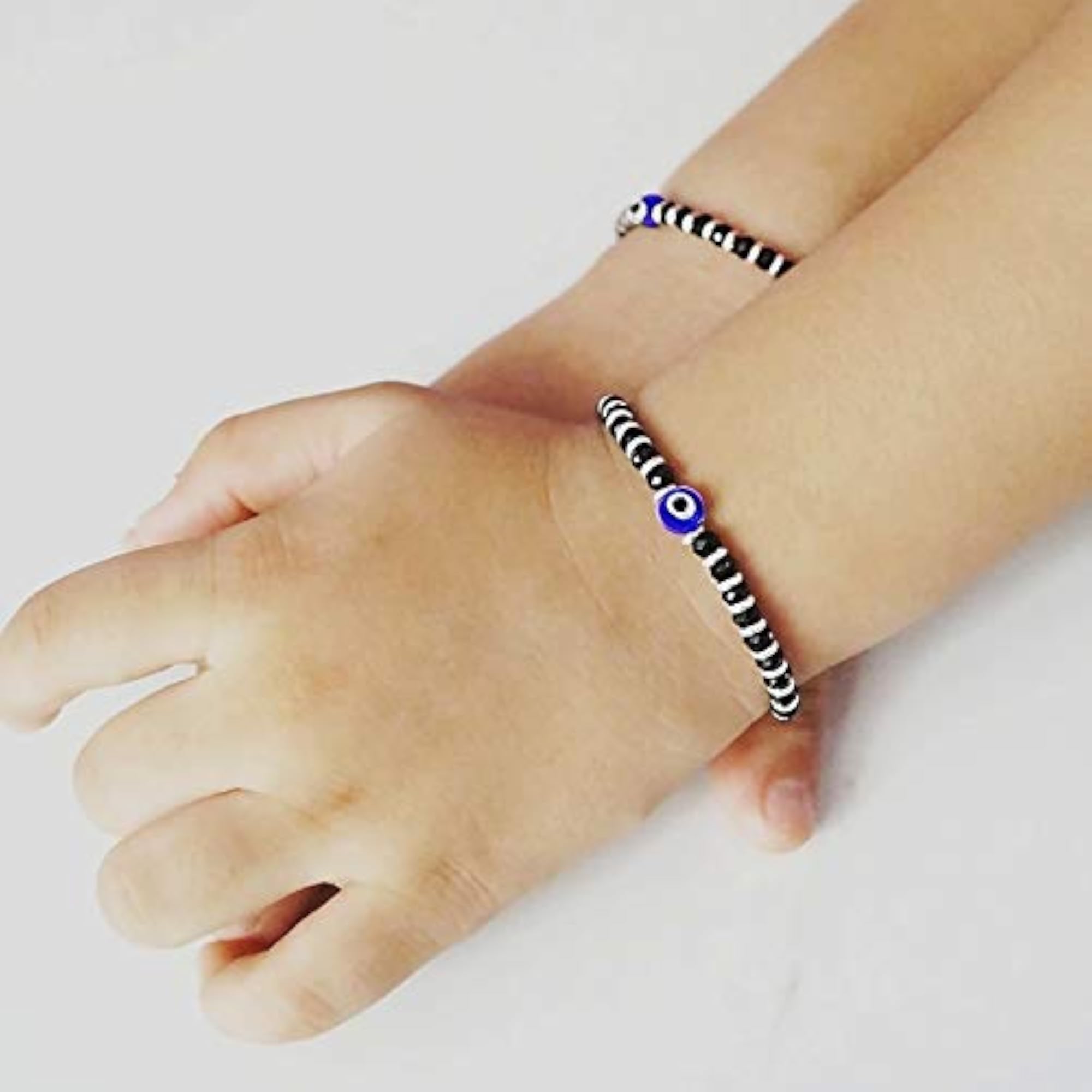 925 Sterling Silver Evil Eye Black Bead Nazariya Bangle for Newborns