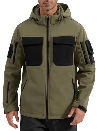 Image of FREE SOLDIER Men's Waterproof Softshell Jacket Fleece Lined Outdoor Jacket Tactical Military Hoodie Windbreaker