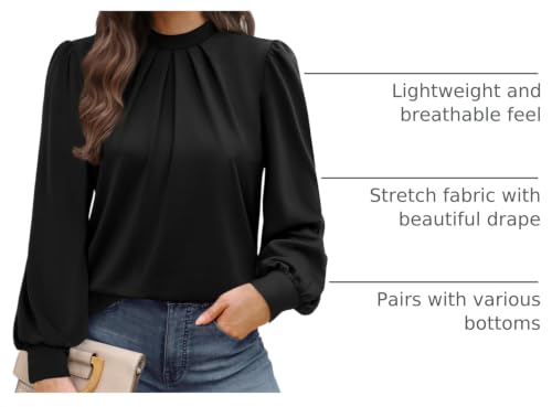 Image of WIHOLL Long Sleeve Shirts for Women Mock Neck Tops Pleated Front Blouses Dressy Casual Spring Fall Clothes 2026 Fashion