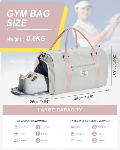 Image of Gym Bag Womens Mens with Shoes Compartment and Wet Pocket Travel Duffel Bag for Women for Plane Sport Gym Tote Bags Swimming Yoga Waterproof Weekend Overnight Carry on Bag Hospital Holdalls