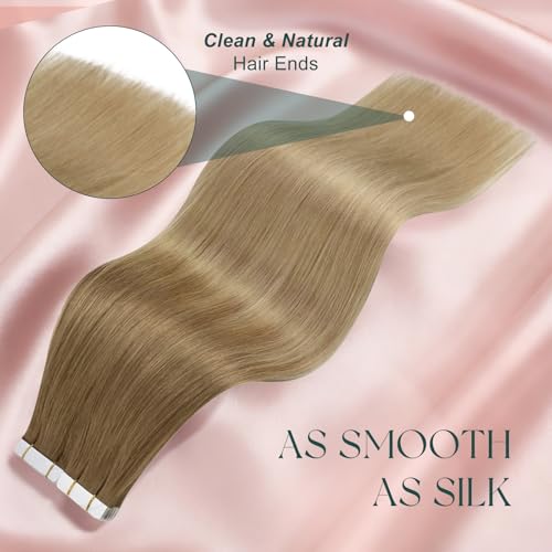 Image of Easyouth 24 Inch Tape in Hair Extensions Human Hair Ombre Tape Hair Extensions Real Human Hair Balayage Golden Brown Mix Blonde Seamless Tape in Hair Extension for Long Hair 50g 20pcs