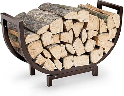 Dicasser Firewood Rack Outdoor and Indoor Firewood Storage, 24 INCH Double Coated Fire Wood Organizer, Waterproof Rustproof Stable Log Holder and Fireplace Decor, Bronze