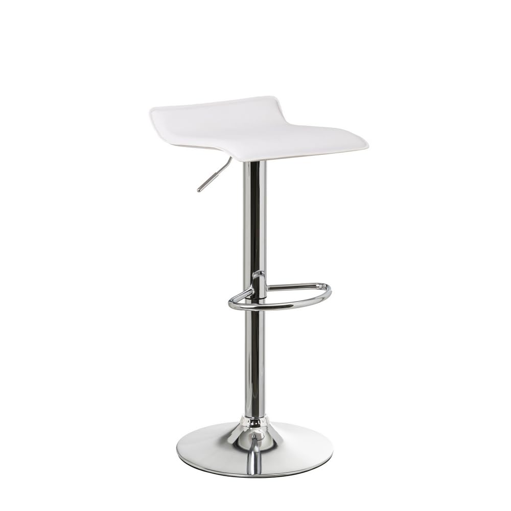 LOLAhome 360° Swivel Kitchen Stool, Bar Chair Height Adjustable from 63 to 84 cm, Material Leatherette, Metal Frame and Footrest, White
