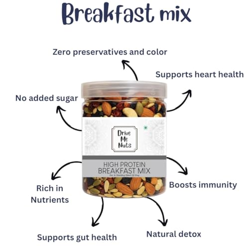 Image of Drive Me Nuts Protein Breakfast Mix 250g | Premium Dry Fruits Mix of Cashews Raisins Almonds Cranberry, Pumpkin Sunflower Watermelon & Flax Seeds | Protein Morning Cereal Trail Pack