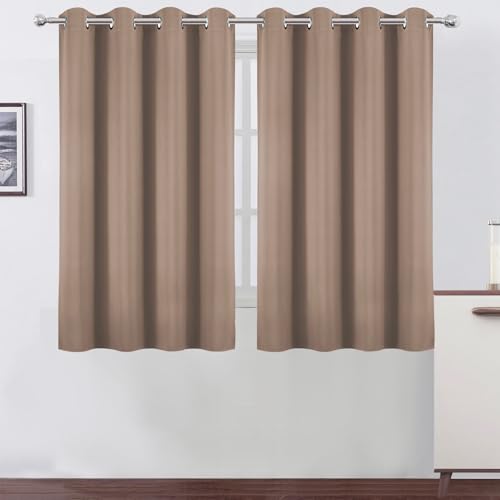 Image of LEMOMO Blackout Curtains 66 x 54 Inch Long Cappuccino Curtains Set of 2 Panels Room Darkening Curtains for Bedroom and Living Room
