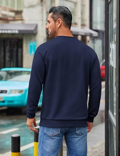 COOFANDY Men's Crewneck Sweatshirts Geometric Texture Casual Long Sleeve Pullovers Solid Color Lightweight Pullover Tops3