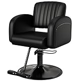 Baasha Professional All Black Salon Chair, Luxury Hydraulic Styling Chair with Soft PU Leather, High-Density Foam Cushion, 360° Swivel, Stainless Steel Frame, Ergonomic Design, 330 lbs Capacity