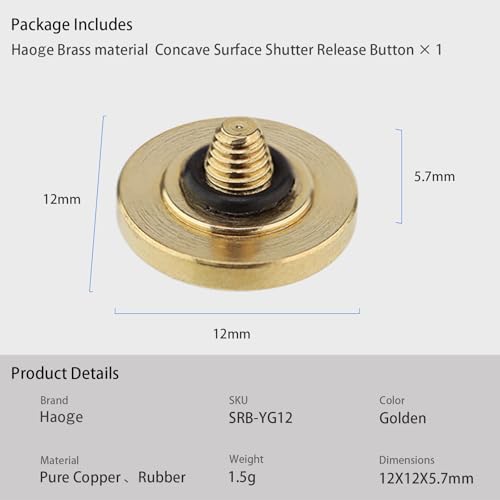 Haoge 12 mm Kupfer-Auslöseknopf für Fujifilm XT5 XT50 XPro3 Nikon Zf DF und Q3 43 D8 M10 M-11 konkave Oberfläche, Durchmesser 12 mm