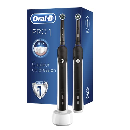Pro 1 790 Duopack 可充电电动牙刷,带 2 个压力传感器手柄和 2 个刷头,黑色,3D 技术,可去除高达 100% 的牙菌斑