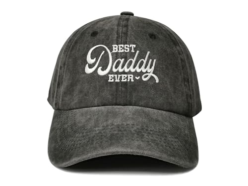 Hepandy Embroidered Best Daddy Ever Hat for Men, Gifts for Fathers Day Birthday, Washed Black Cotton Denim Baseball Cap Dad Hat