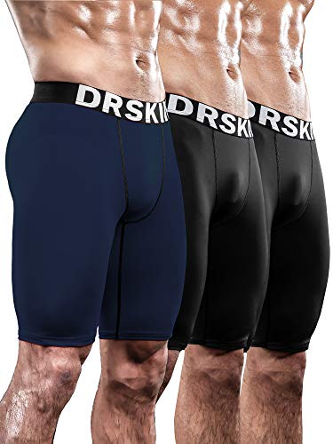 DRSKIN Men's 3 Pack Compression Shorts Sports Running Cool Dry Tights Pants Leggings