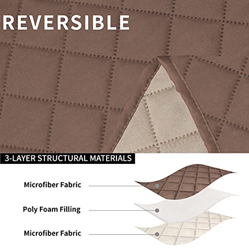 Image of Easy-Going Loveseat Recliner Cover with Console, Reversible Couch Cover for Living Room, Split Sofa Cover for Each Seat with Elastic Straps for Kids, Dogs, Pets(2 Seater, Brown /Beige)