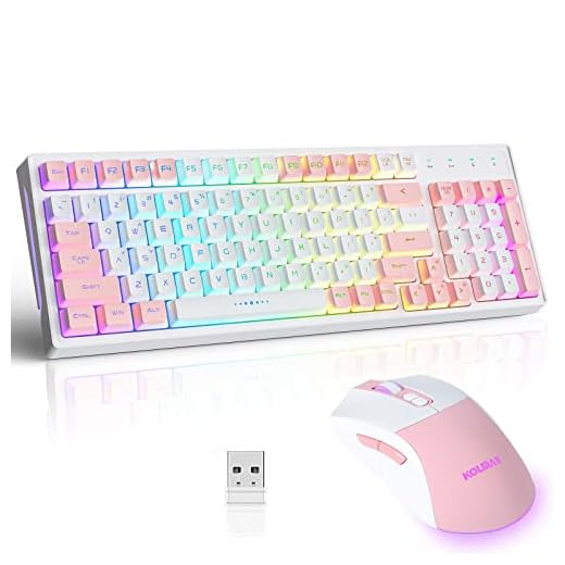 CK98 Combo teclado e mouse retroiluminado sem fio, recarregável, teclado branco RGB com 98 teclas, mouse de duas cores com 3200DPI para PC Mac Gamers (branco/rosa)