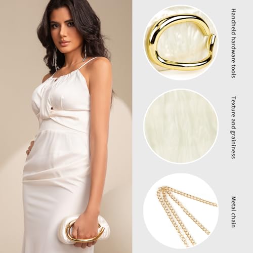 Image of Women Acrylic Clutch Purse Metal Handle Evening Bag Trendy Box Shoulder Crossbody Bag Handbag for Wedding Party Causal