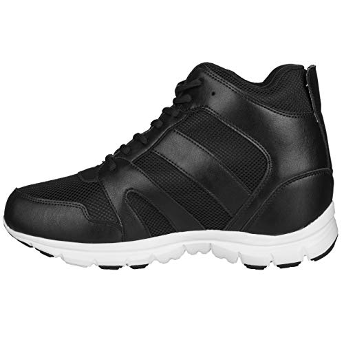 CALTO Men's Invisible Height Increasing Elevator Shoes - Black Leather/Mesh Lace-up Sporty Trainers - 4 Inches Taller - G3330 - Size 10 D(M) US3