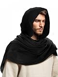 Ultrafun Medieval Renaissance Shawl Scarf Cape Men Women Multifunctional Hooded Cowl Halloween Cosplay Costume Accessories (Black)