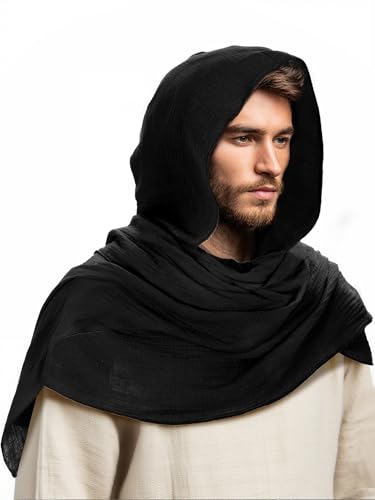 Ultrafun Medieval Renaissance Shawl Scarf Cape Men Women Multifunctional Hooded Cowl Halloween Cosplay Costume Accessories (Black)