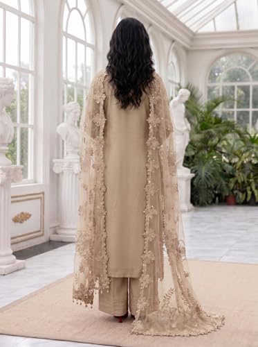 Image of RUDRAPRAYAG Faux Georgette Fabric With Heavy Embroidered Sequence With Khatli Work Semi Stitched V-Neck Salwar Suit Sharara With Dupatta For Women