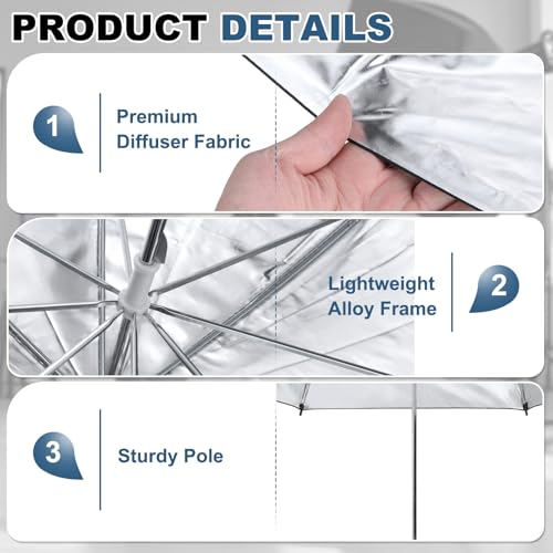Image of Photography Umbrella Lighting, 40 Inch Dia Parabolic Reflective Umbrella Accessories with Silver Inner, Fits Studio /Photo /Video /Shooting /Flash /Camera, Black
