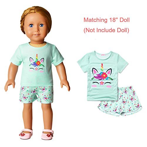 Childrenstar Matching Girls&Doll Pajamas Summer Unicorn Pjs Sets 18-Inch Dolls Night Shirts,Size 8 9 #TOP4