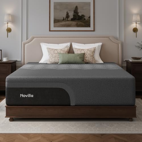 Image of Novilla AiryFlow Graphene 16 Inch King Size Mattress, Cooling Memory Foam | Medium Firm Mattress, Thermal Balance Cover, 3-Zone Lumbar Support, Pressure Relief & Motion Isolation, CertiPUR-US Certified