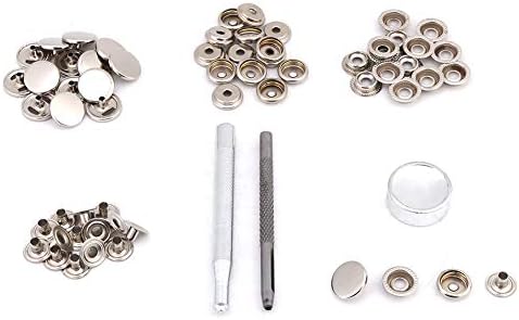 Heavy Duty Leather Snap Fasteners Kit, 120 Sets Metal Button Snaps Press Studs with Setter Tools, 15mm Brass Snaps Buttons for Clothing, Jackets, Jeans, Bags and DIY Crafts -
