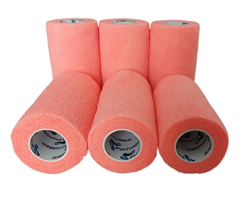 PintoMed - Dehnbare Kohäsive Bandage Fixierband - 6 x Orange - 10 cm x 4,5m - Insesamt 6 Stuck, 10cm breit, 4,5m Dehnbare, elastische kohasive selbsthaftende Sport fixierbinde Cover