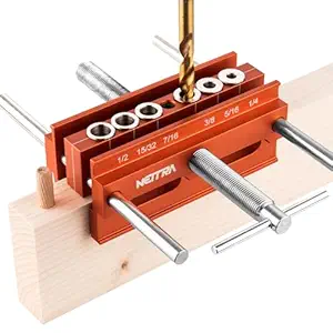 Neitra Self Centering Doweling Jig - 6 Drill Guides for Straight Holes, Adjustable Width Up to 6.75