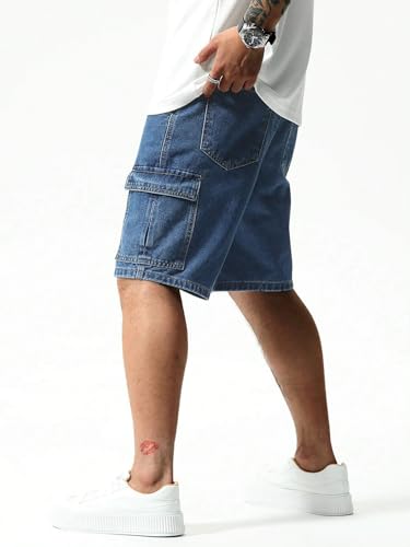 Image of GRECIILOOKS Denim Cargo Shorts for Men Stylish | Washed Jeans Half Pant for Men | Knee Length Cargo Shorts for Mens | Regular Fit Mens Pant Casual, Utility Streetwear Jorts, Travel Summer Wear