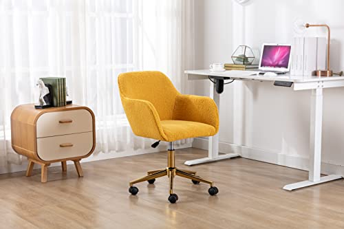 Modern Teddy Fabric Material Office Chairs Swivel 360° Height Adjustable Makeup Chair Gold Metal Leggs And Universal Wheel Desk Chairs(Yellow) #TOP25