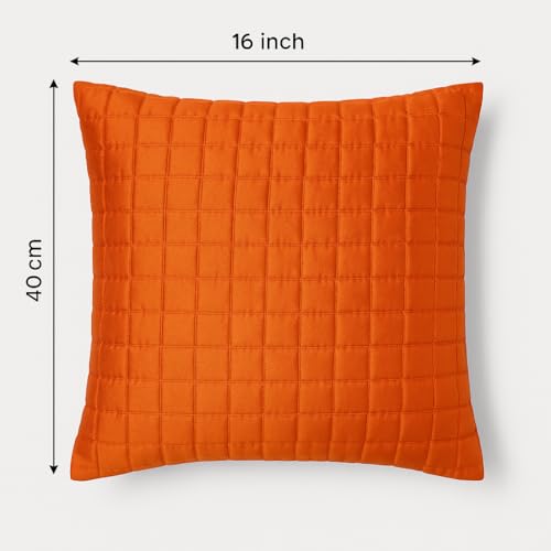 Image of Premium Quilted Cushion Cover 16x16 Inch - Dupion Silk Blend - Soft & Durable Decorative Pillow Cover for Sofa, Bed, Living Room - Set of 5 pc (Orange)