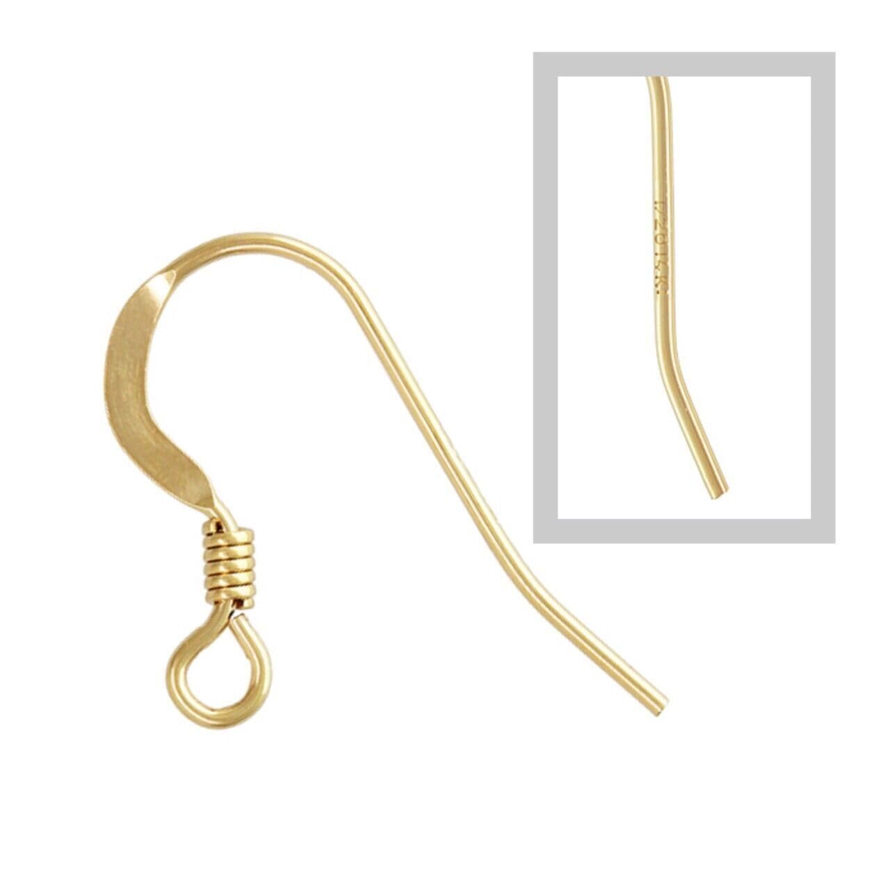 RJ Displays 14K Gold Filled Hammered Flat Fishhook Earring Hooks – 10pcs | Hypoallergenic Gold Earring Hooks for DIY Jewelry Making