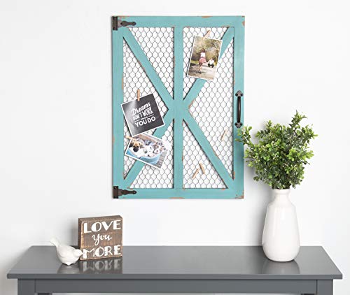 Kate And Laurel Wickett Rustic Farmhouse Wooden Windowpane Photo Collage Clip Wall Frame, Teal #TOP6
