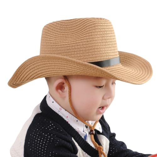 Kids Straw Cowboy Hat Wide Brim Sun Hat Shapeable Western Style Country Cowgirl Summer Panama Hat Sombrero UPF 50+ Beach Hat