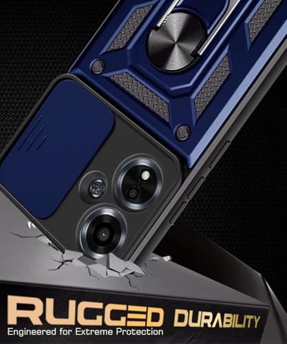 Image of WOW IMAGINE Tough Armor Bumper Mobile Back Case for Oppo A59 5G | Sliding Camera Shield Cover | Shock Proof 360 Protection | Hybrid PC + TPU | Ring Holder with Kickstand - Blue