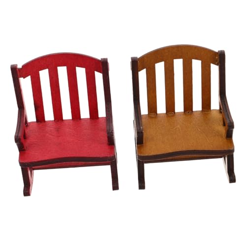 GALPADA 2 Piezas Silla Mecedora Miniatura de Madera Natural para Decoración de de Muñecas y Accesorios de Mobiliario Miniatura