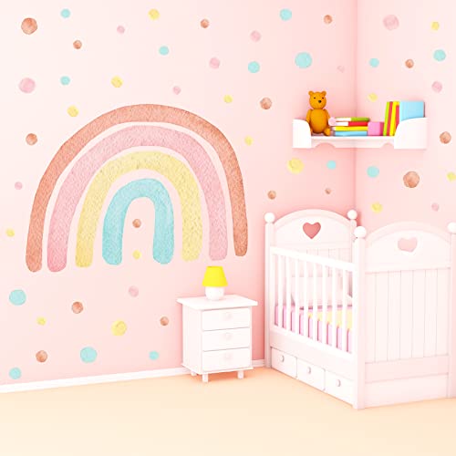 Whaline Watercolor Rainbow Wall Decals With Colorful Polka Dots Large Size Colorful Boho Rainbow Wall Stickers Self-Adhesive Wall Decoration For Girls Toddlers Bedroom Nursery Playroom Decor,2Sheets #TOP4